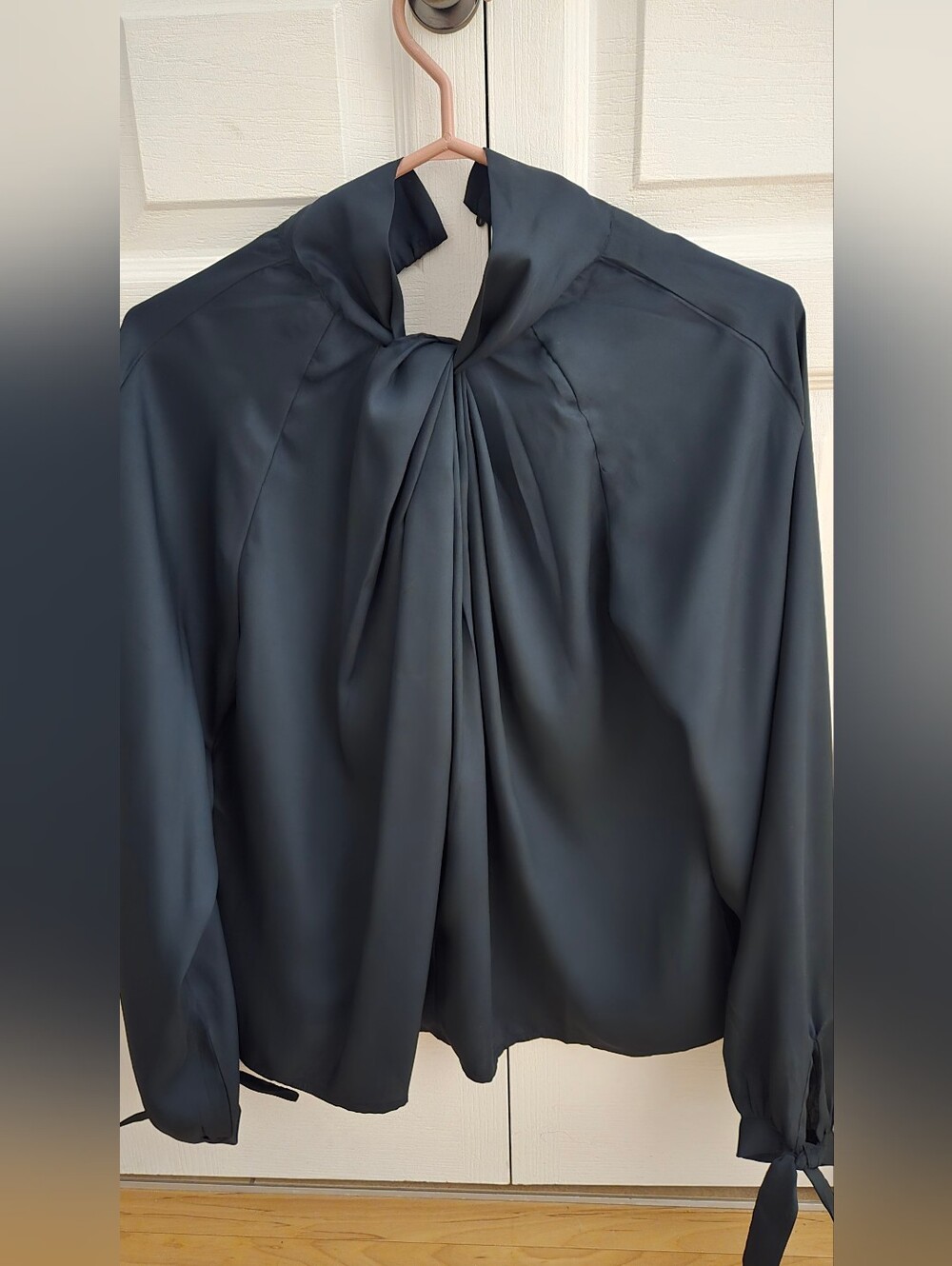 Elegant Navy Tie-Neck Blouse